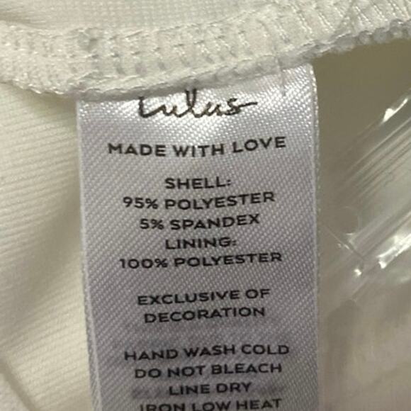 Lulus Admirably Divine White Mesh Pearl Beaded Long Sleeve Mini Bodycon Dress S - Picture 6 of 6